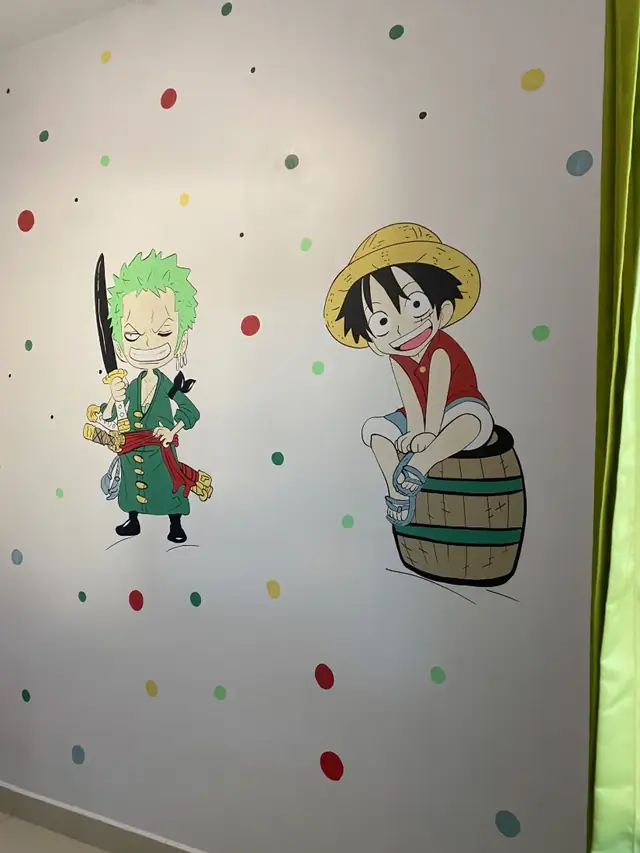 Mural personalizado one piece luffy zoro em Goiânia, pintura à mão por Art Laurenn