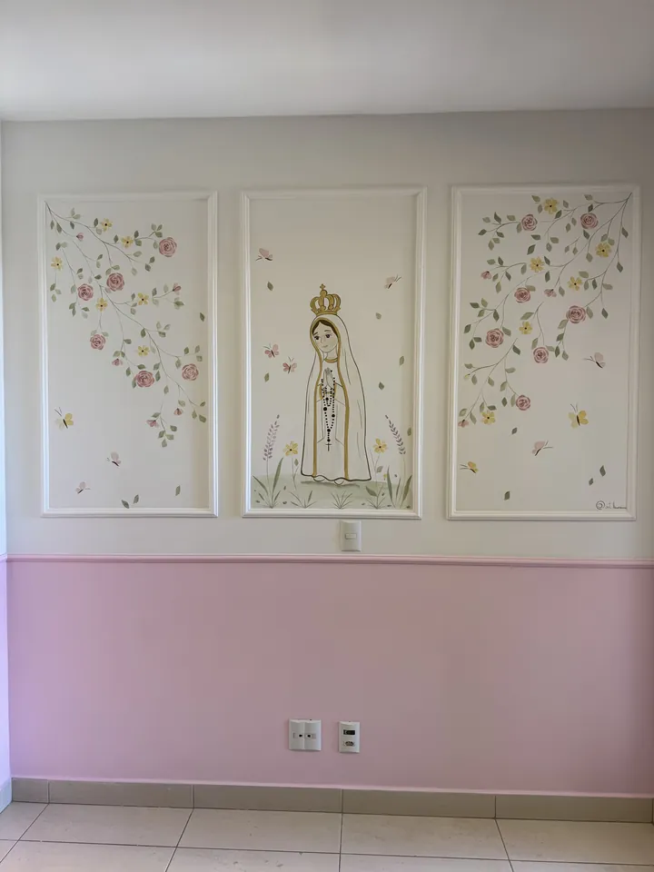 Quadros religiosos Nossa Senhora de Fátima florais em Goiânia, pintura à mão por Art Laurenn