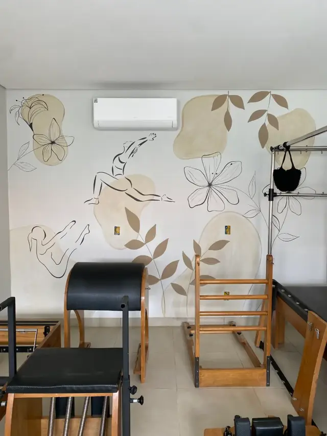 Pintura organica studio pilates line art em Goiânia, pintura à mão por Art Laurenn
